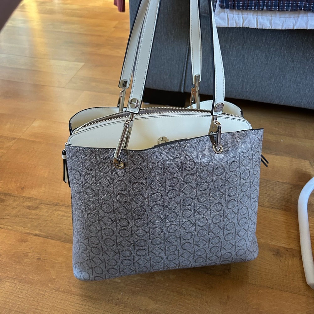 Calvin Klein Monogram Gray and Cream Shoulder Bag